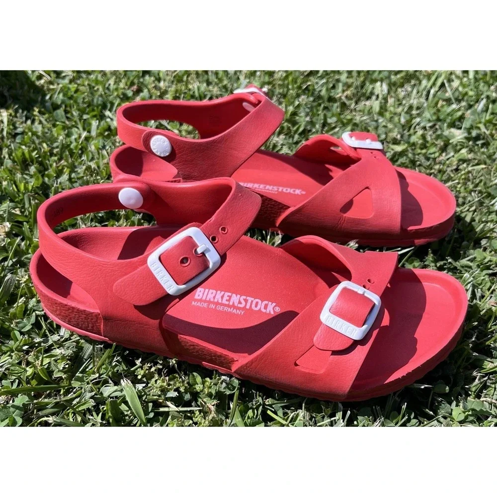 Birkenstock Sandals Kids Size 3 Red Strappy Buckle Synthetic‎ Adjustable Summer
